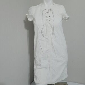 Madewell XS Dress drawstring criss cross short sleeve shift sheer pockets